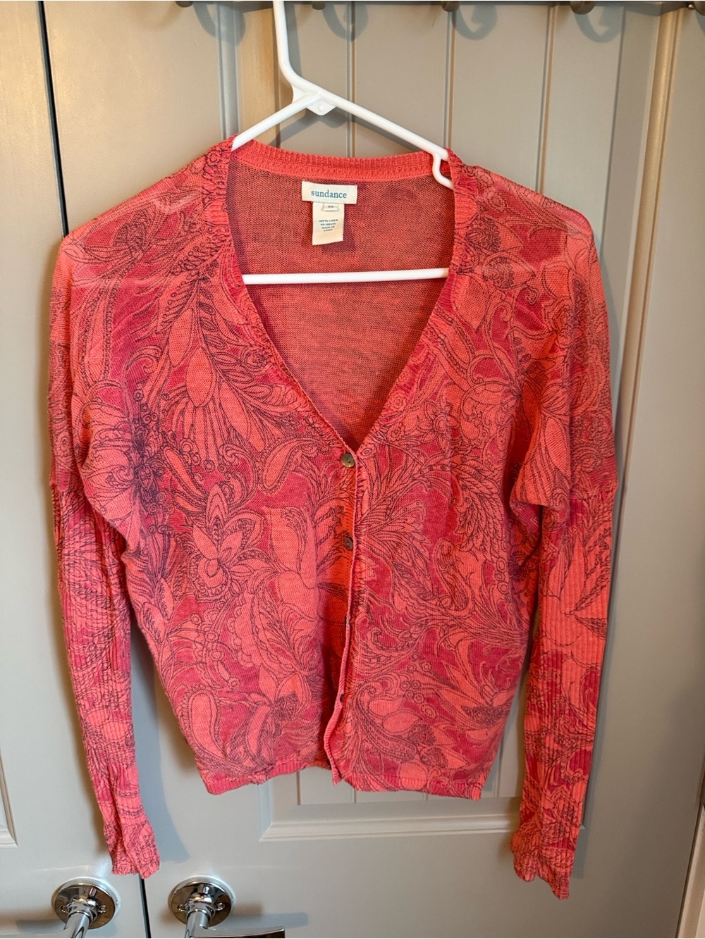 Sundance Coral Red Floral Print Cardigan